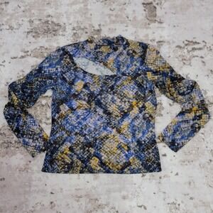 Guess Blue Cutout Top in "Octane" Snake Print Women's Large Fitted Y2K Vibes EUC